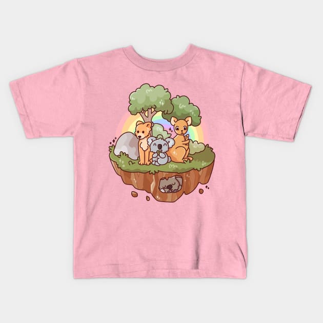 rainbow animal australia Kids T-Shirt by jandamuda99